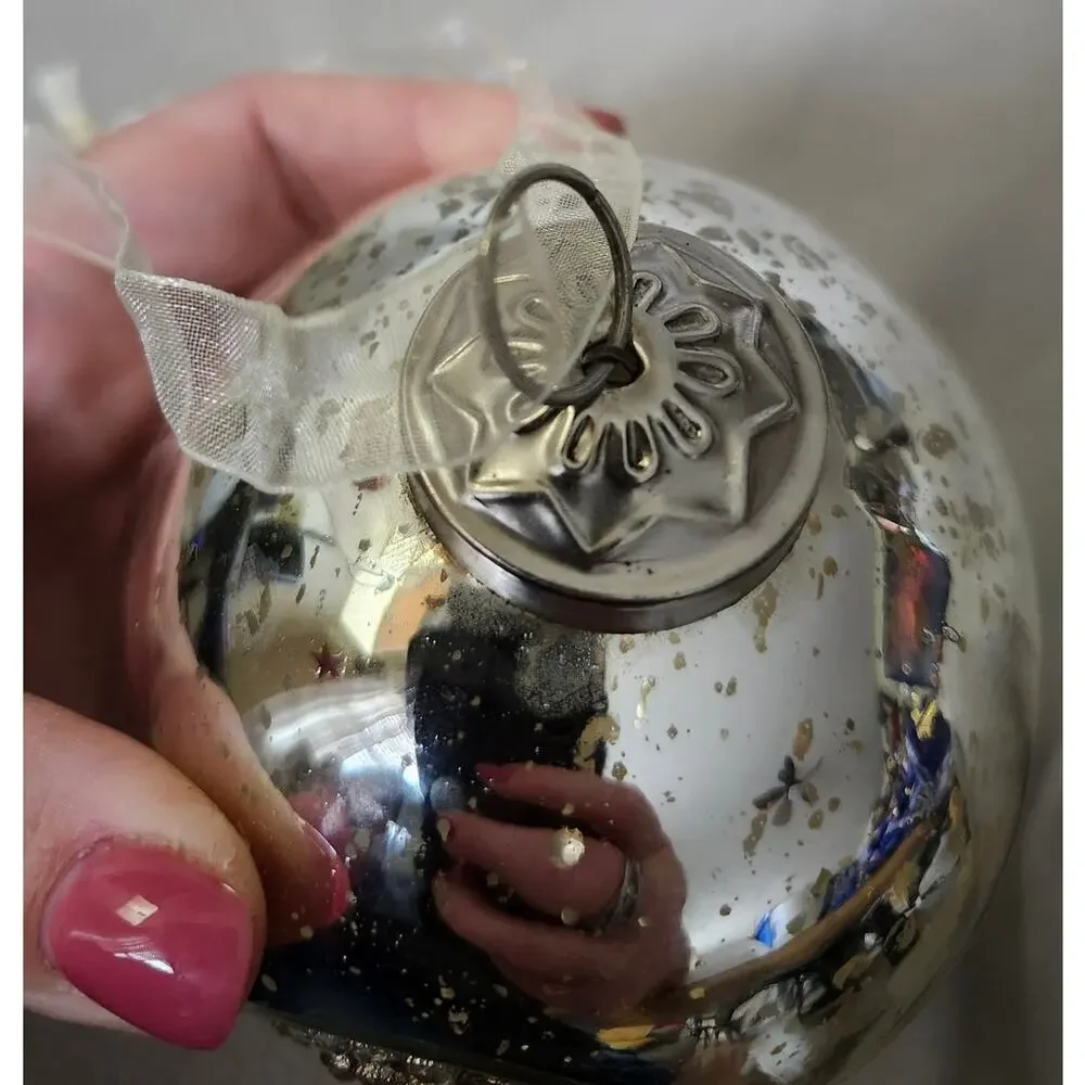 Vintage Large Pottery Barn Mercury Blown Glass Christmas Ornament Silver